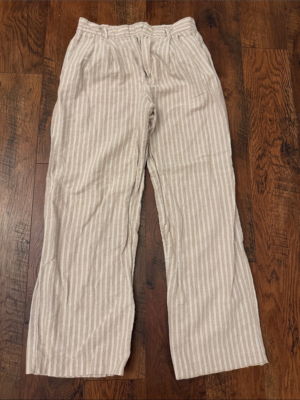 Gap Linen-Blend Wide-Leg Striped Pants